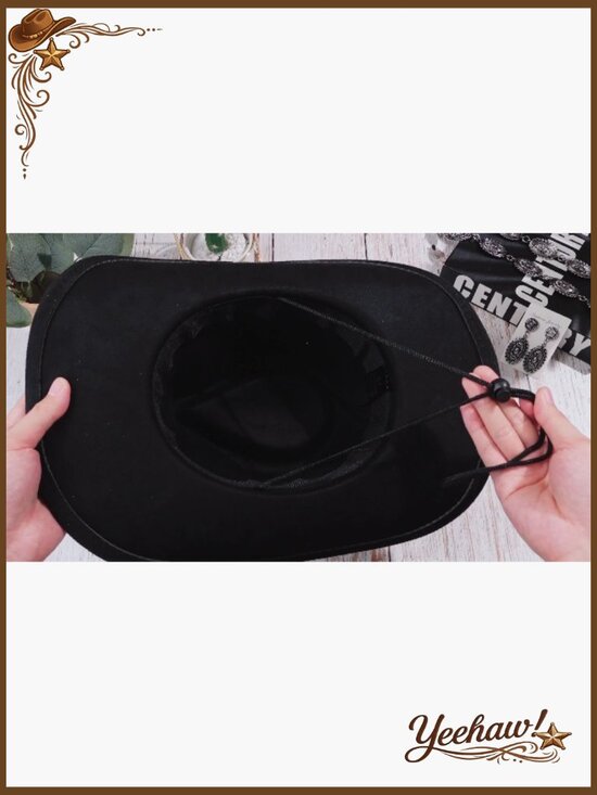 Western Cowboy Hat Set with Silver Jewelry and Turquoise Belt, Adjustable Fit